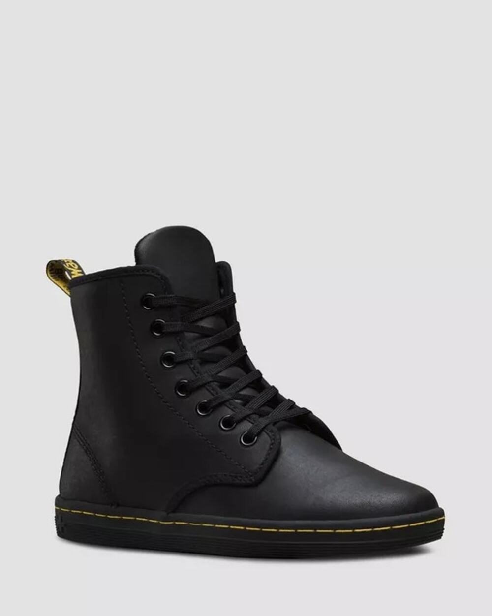 DR. MARTENS Shoreditch Greasy Combat Boot Black Leather Sz 8 $135